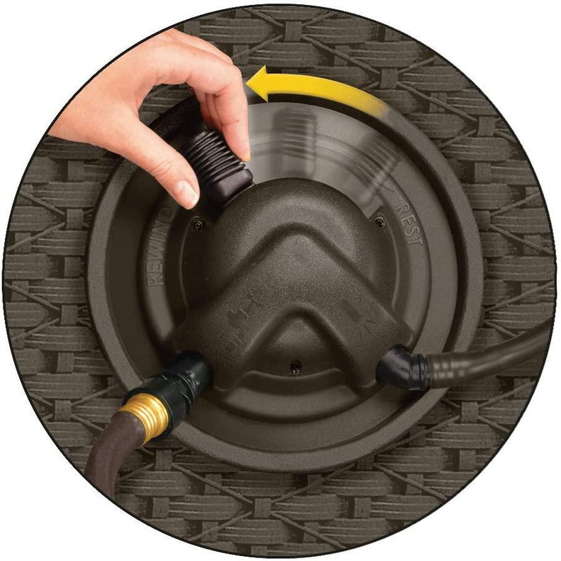 Suncast Aquawinder 125 Wicker Garden Hose Reel Lightweight Portable Hands Free Water Powered Retractable Hose Reel Java