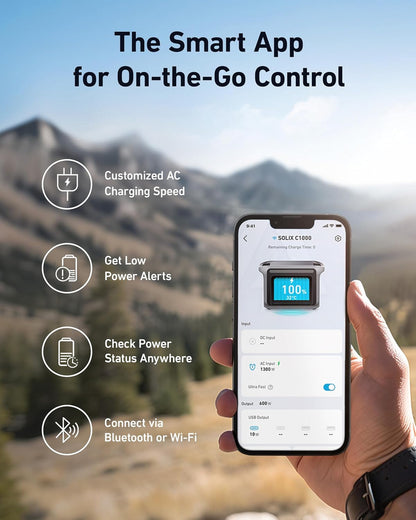 SOLIX C1000 Portable Power Station with 200W Solar Panel, 1800W Solar Generator, 1056wh LFP (LiFePO4) Battery, 6 AC Outlets, Up to 2400W for Home, Power Outages, and Outdoor Camping