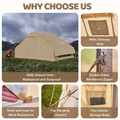 6 Person Inflatable Camping Tent with Pump, 10ft x7ft Glamping Family Tent Easy Setup 4 Season Waterproof Windproof Outdoor Blow Up Tent Luxury Oxford Cabin with Mesh Windows & Doors sgtnighsdesigns