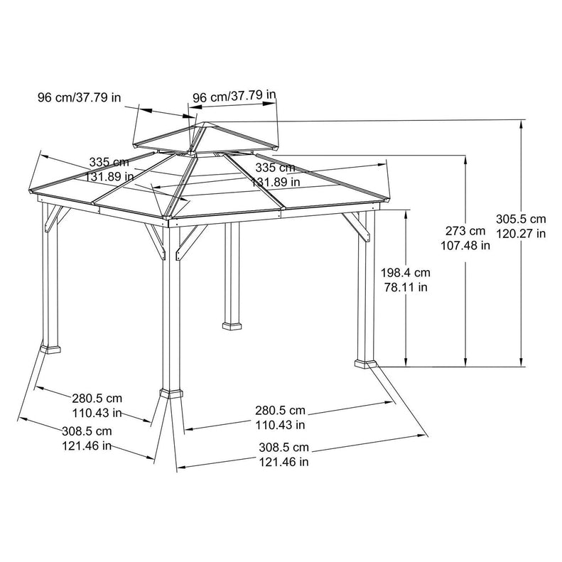 10 ft. x 10 ft. Cedar Framed Gazebo with Steel 2-Tier Hip Roof Hardtop