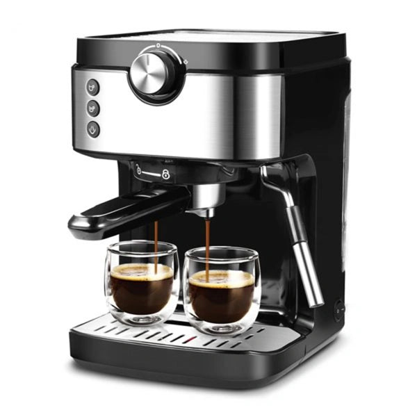 Steam Espresso Machine, Latte and Cappuccino Maker with Milk Frother, 20 Bar Italian Pump, Automatic Setting of Coffee Volume, 900ml Water Tank, Black Stainless, 1700W